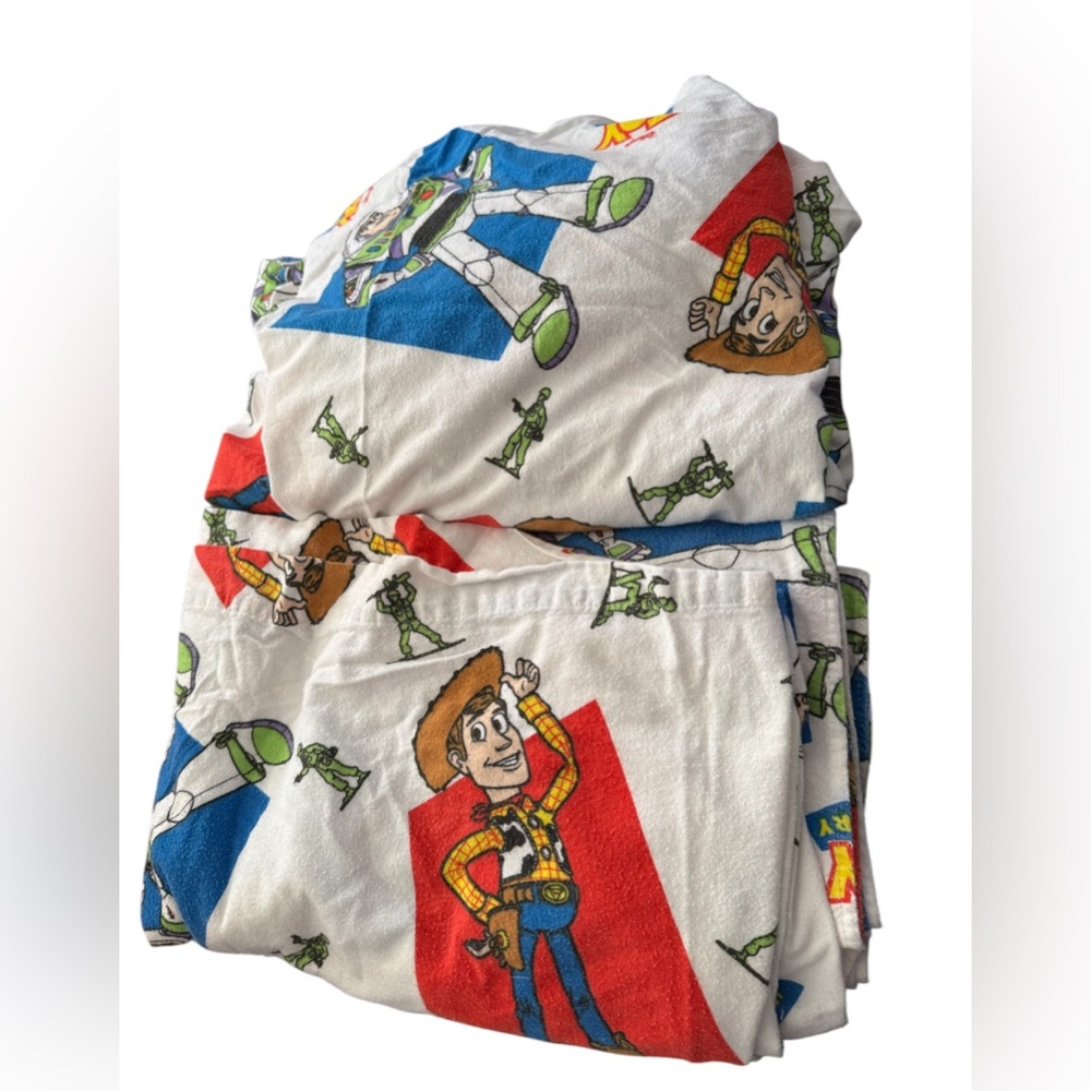 Vintage Toy Story Woody Buzz Lightyear Twin Flat Fitted Sheet Disney Flannel 90s